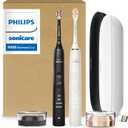 Philips Sonicare DiamondClean 9000 Electric Toothbrush - Sonic Toothbrush with App, Pressure Sensor, 12 Brushing Settings, Replacement Reminder, USB Charging Case, Black & Rose Gold, 2-Pack, HX9912/71