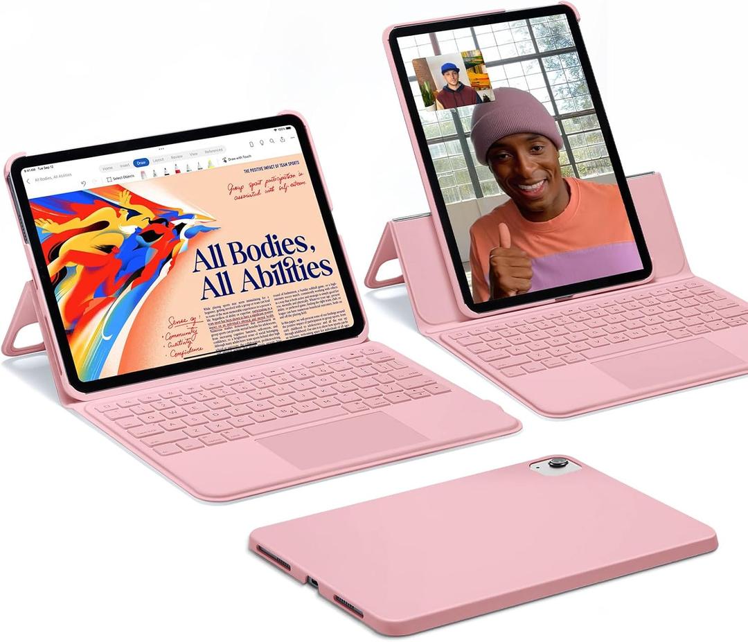 ESR Ascend Keyboard Case for iPad Air 11" (M3/M2, 2025/2024) & iPad Pro 11 (4th/3rd/2nd/1st Gen), iPad Air 5th/4th, Magnetic Detachable, Adjustable Portrait/Landscape Stand, Pink