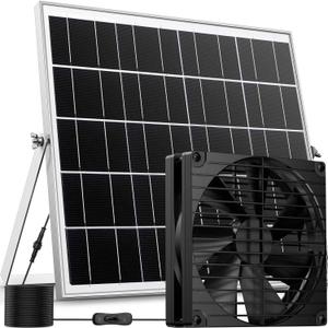 7 Inch Large Airflow Solar Powered Fan Exhaust Vent for Outside Greenhouse Chicken Coop Shed Trailer, 22W Solar Panel IPX7 Waterproof Brushless DC Motor 16.5 Ft On/Off Switch Cable
