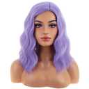 BERON Purple Wig Short Wave Bob Wig Lavender Purple Short Curly Wigs Natural Looking Wigs for Women Daily Party Cosplay Hairnet Include
