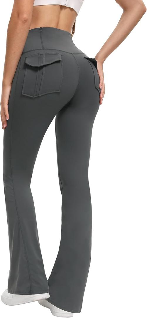 CLLOT Women's Flared Leggings with Pockets (X-Large, Darkgray)