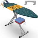 Xabitat Full Size Ironing Board 57" X 15" with Wall Mount Hanger, Full Metal Construction Iron Board, Built in Iron Caddy, Heat & Scorch Resistant Fabric, Cord Holder, Anti-Skid Feet, Heavy Duty (Green + Grey)