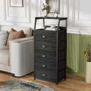 Furnulem Black Dresser with 5 Drawers, Vertical Storage Tower Fabric Dresser for Bedroom, Hallway, Entryway, Nursery, Closet Organizer, Nightstand Bedside Table Furniture, Sturdy Steel Frame, Wood Top, 11.5"D x16.1"W x 43.3"H