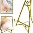 Metal Easel Plate Stands for Display,Picture Easels for Display Mirror Easel Stand,Table Top Picture Frame Holder Stand(Gold) (E (Round Tube))