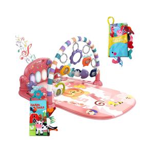 dearlomum Baby Play Mat Baby Gym,Funny Play Piano Tummy Time Baby Activity Mat with 5 Infant Sensory Baby Toys & 2 Baby Book Toys, Boy & Girl Gifts for Newborn 0 to 3 6 9 12 Months(Pink) (Baby Book Toys(Pink))