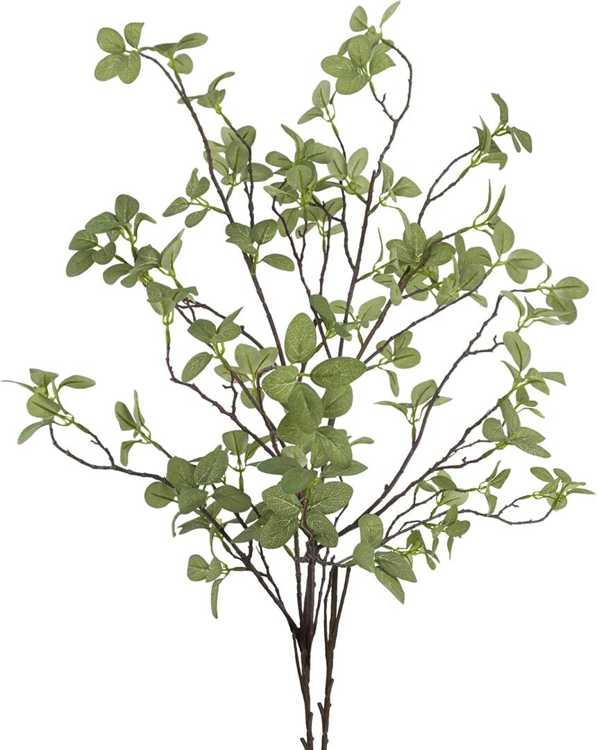 2 pcs Artificial Greenery Stems, 41.3 Tall Fake Plants Branches Faux Greenery Ficus Twig Leaf for Home Garden Shop Office Desk Decoration