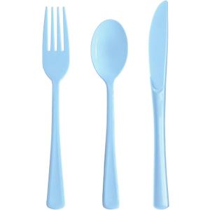 150 Pack Blue Plastic Silverware, Light Blue Plastic Utensils Heavy Duty, 50 Forks, 50 Knives, 50 Spoons for Birthday Wedding Baby Shower Boy