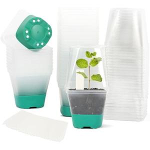 30 Packs Clear Nursery Pots with Plant Labels 3 Inch Plastic Plant Pot with Humidity Domes Silicone Base and Drainage Holes Reusable Seedling Pots