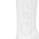 ISNOM Cowboy Boots Cowgir Boots for Women, Pointed Toe Chunky Heel Western Boots (8.5, Matte White)