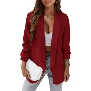 KIRUNDO Blazers for Women Oversized Business Casual Long Sleeve Open Front Work Office Suit Jackets Trendy Clothes (X-Large, Red)