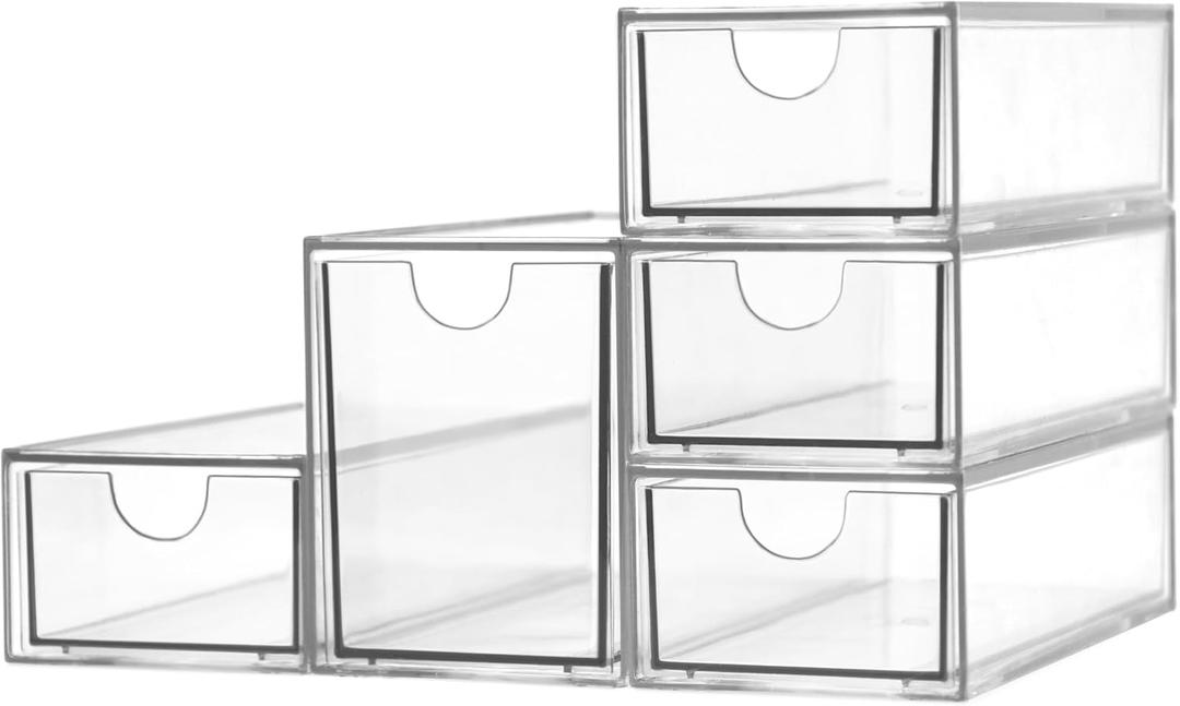 Acrylic Makeup Organizer, Clear Storage Organizer Desktop Stackable Storage Drawers, Plastic Organizer Bins for Makeup, Stationery, Cosmetics, Vanity, Bathroom, Cabinet, Pantry Office Desk (5 Drawers)