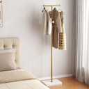 HOMEFORT Coat Rack, Freestanding Metal Coat Racks, T-Shape Clothes Hat Stand with 2 Hooks for Closet, Bedroom, Entryway, Living Room, Gold