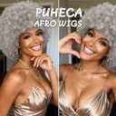 Short Kinky Curly Afro Wig with Bangs Glueless for Black Women Men 70s Disco Bouncy Fluffy Puff Synthetic Heat Resistant Natural Looking Hair for Party Cosplay Daily Use
