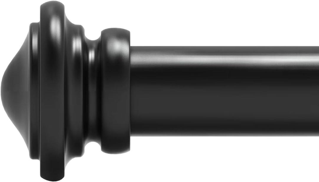 1 Pack Black Curtain Rods for Windows 16-120 inch, 1-inch Diameter Heavy Duty Curtain Rods Matte Black Drapery Rods, Adjustable Single Window Curtain Rod with End Cap Design Finials
