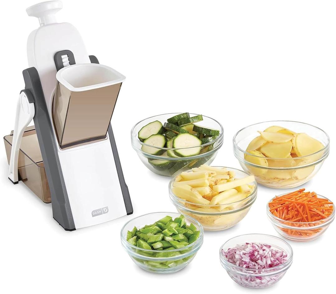 Dash Safe Slice Mandoline - Compact, Foldable Food Slicer - Slice, Dice, Julienne & More - Perfect for Quick Food Prep - Recipe Guide Included - Cool Grey