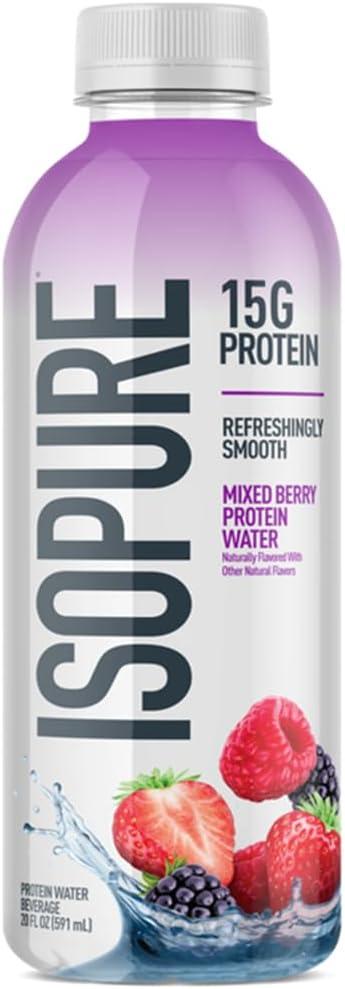 Isopure Clear Protein Water with Electrolytes, 15g Whey Protein Isolate, Zero Sugar, Mixed Berry, 20 fl oz Bottle, 1 Count (EXP 06/18/26)