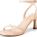 Athlefit Kitten Heels for Women Square Open Toe Strappy Heeled Sandals Ankle Strap Dress High Heels for Prom Party Wedding 8.5