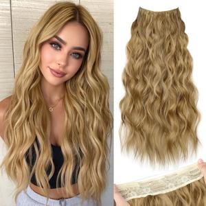 KooKaStyle Invisible Wire Hair Extensions with Transparent Headband Adjustable Size 4 Secure Clips Long Wavy Secret Wire Hairpiece 24 Inch 112#Honey Blonde for Women