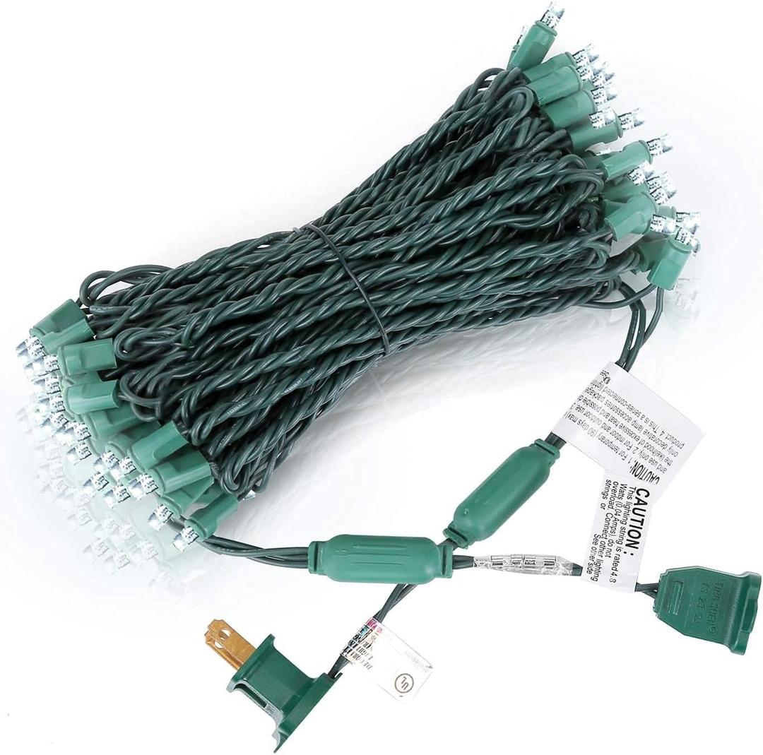 50 Counts Cool White LED Christmas Lights  25ft 5mm White Christmas Lights Outdoor Commercial Grade Waterproof, Indoor Christmas Tree Decorations, Green Wire Mini String Lights, UL, IP:65