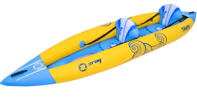 Inflatable Blue and Yellow Zray Tahiti Kayak Set with Paddles, 156-Inch