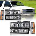 Headlights Assembly for 1994-1998 Silverado & 1994-1999 Chevy Tahoe Suburban C10 C/K 1500 2500 3500 Chrome Housing Amber Reflector
