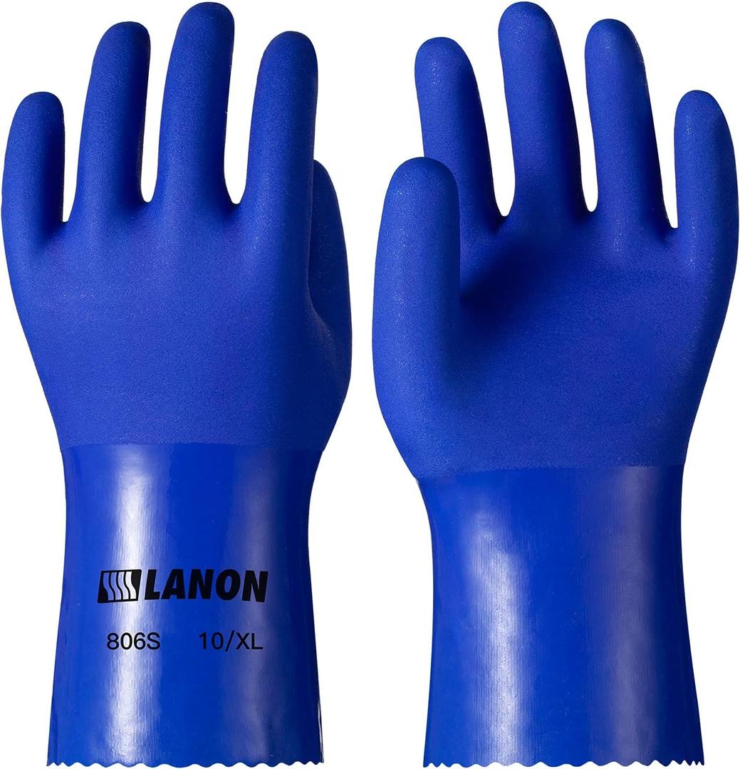 LANON 6 Pairs PVC Chemical Resistant Gloves, Heavy-Duty Rubber Gloves, Acid, Alkali and Oil Protection, Non-Slip, XXL (2X-Large (Pack of 6))