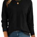 Dokotoo Sweaters for Women Long Sleeve Wool Blend Crewneck Diamond Hollow Out Lightweight Soft Fall Pullover Sweater Tops (Black)