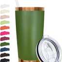 20 oz Tumbler Stainless Steel Tumbler with Lid and Straw, Double Wall Vacuum Insulated Travel Coffee Mug for Laser Engrave, Powder Coated Cup for Hot and Cold Drinks (Army Green,1 pack)