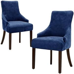 WENZMOC Wingback Dining Chair Covers Soft Velvet Wingback Chairs Covers Washable Wing Back Chair Slipcover Velvet Wing Chairs Protector for Dining Living Room Banquet (Navy, 2PCS)
