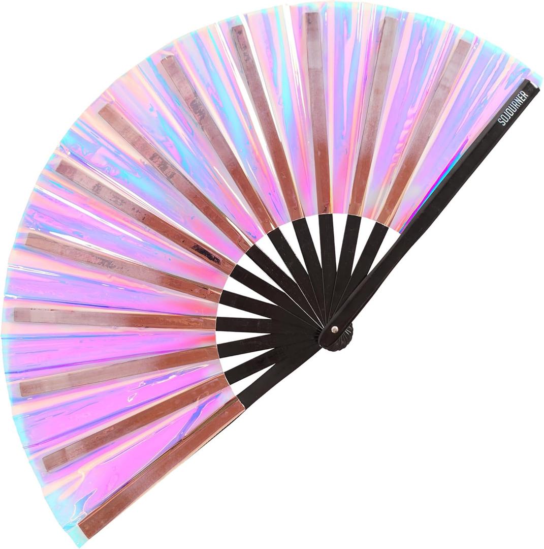 SoJourner Bags Rave Fan - Large Folding Fan - Clack Fan Hand Fan for Raves, Halloween, Burlesque, Rainbow Outfits for Women & Festival Accessories (Velvet)