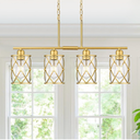 4-Light Kitchen Island Lighting, Modern Brushed Gold Dining Room Light Fixtures with Clear Glass, Farmhouse Industrial Linear Chandelier Pendant Light with Adjustable Chain, CH9176BG-4IS