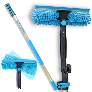 26ft Window Squeegee with Extension Pole, Window Cleaner Tool with 5-Stage Telescoping Pole, Window Cleaning Kit with 5-20ft Pole & Microfibre Cloths & Blades Replacement & Angle Adapter