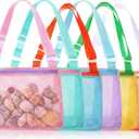 Frienda 6 Pcs Beach Bag Beach Shell Mesh Bag Collecting Sand Toy Totes Colorful Swimming Accessories Storage Pouch with Adjustable Carrying Straps for Men and Women (Colors B)