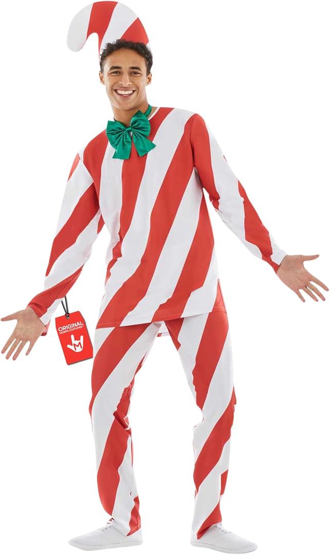 fun shack Candy Cane Costume for Men, Christmas Candy Outfit, Holiday Costume for Adult Men, Festive Dress Up (Medium, Red)