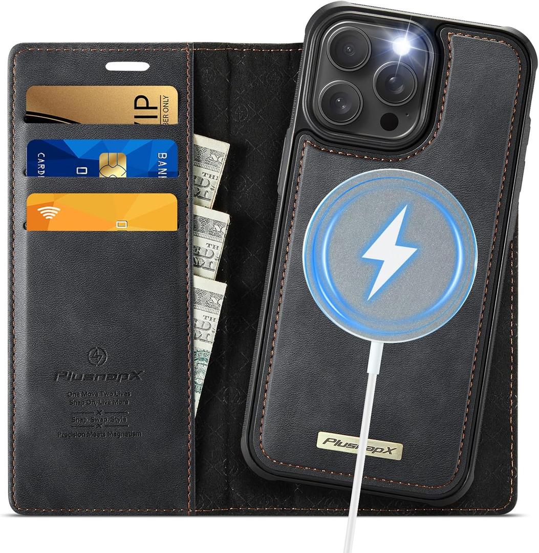 Wallet Case for iPhone 14 Pro Max Compatible with Magsafe, 2-in-1 PU Leather Flip RFID Blocking Card Holder Stand Shockproof Magnetic Detachable Cover for iPhone 14 Pro Max Case 6.7", Black