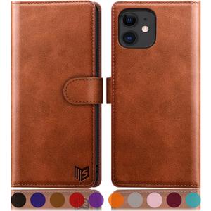 SUANPOT for iPhone 11 6.1 inch (Non 11 Pro 5.8") Leather Wallet case with RFID Blocking Credit Card Holder, Flip Book Phone case Shockproof Cover Pocket for Women Men for Apple 11 case Light Brown