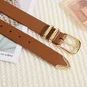 VATAN Women Leather Belt for Jeans Dresses Pants Fashion Ladies Casual Waist Belt with Gold Buckle (Brown)