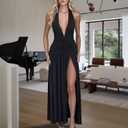 Women's Summer Sexy Maxi Dress 2025 Long Dresses Cocktail Wedding Guest Club Elegant Formal Party (Black, L)