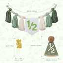 Wild Green Half Birthday Docoration, 1/2 Birthday Boy High Chair Banner with Handmade Hat and Candle, Half Way to One Baby Boy 6 Month Party Supply