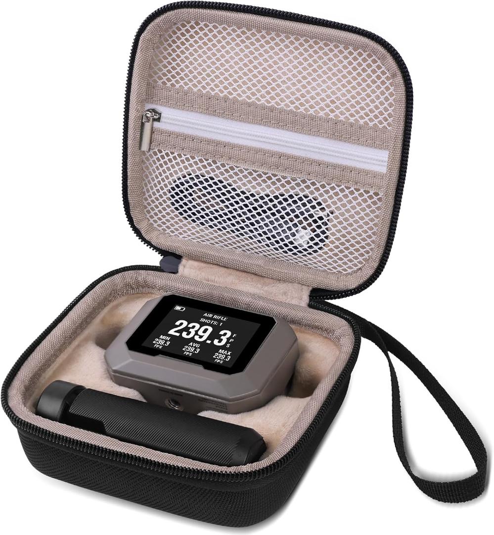 Carrying Case for Garmin Xero C1 Pro Chronograph Ballistic Range Shooting, Custom-Insert Storage Holder with Mesh Pocket for USB Cable, Charging Adapter (Brown)
