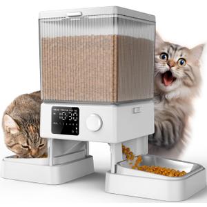 oneisall Automatic Cat Feeder for 2 Cats, 20 Cups/5L Automatic Cat Food Dispenser for Small Pets Indoor, Timed Cat Feeder for Dry Food(White)