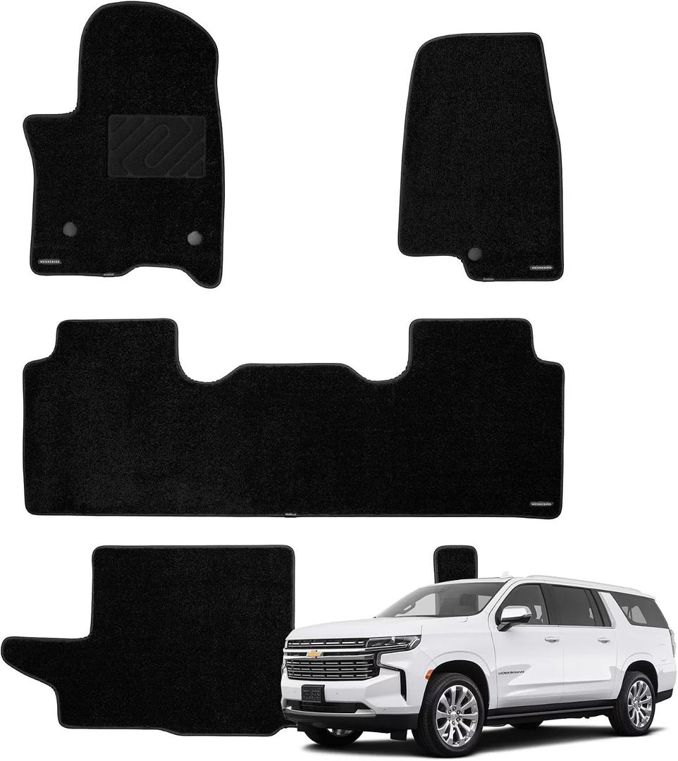 WENNEBIRD Superior Carpet Floor Mats for 2021-2026 Chevrolet Suburban 8 Seats (Not for 7 Seats), 0.6-Inch Ultra-Thick, Noise-Reducing, All-Weather Waterproof Anti-Slip 4-Pc Set
