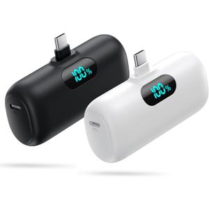 [2-Pack] Mini Portable Charger 5000mAh Power Bank,3A PD USB C Cell Phone Portable Power, LCD Display Battery Pack Compatible with iPhone 16/15/15 plus/15 pro/15 pro Max/Android/Samsung/Moto/LG etc