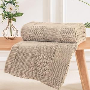 NEXHOME PRO Knit Throw Blanket,Classical Checkered Blanket for Couch,Cozy Warm Knitted Throw Blanket for Bed Sofa Living Room, Decorative Stretched Throw, Lightweigh,50"X 60"Oatmeal