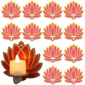 Yalikop 12 Pack Diwali Decoration 4 x 4 Inch Jharokha Lotus Design Wooden Candle Holder Tea Light Diya Holder Traditional Lotus Box Decor for Deepavali Decoration Festive Wall Decor DIY Craft
