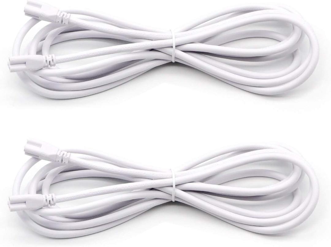 T5 T8 Extension Cords, 10 ft 3 Meter connectorCord, 3-Prong Extended Power Cable for IntegratedLED Tube Light, Single LED Shop Garage LightFixture, Under Cabinet Lights Pack of 2(10FT 2Pcs)