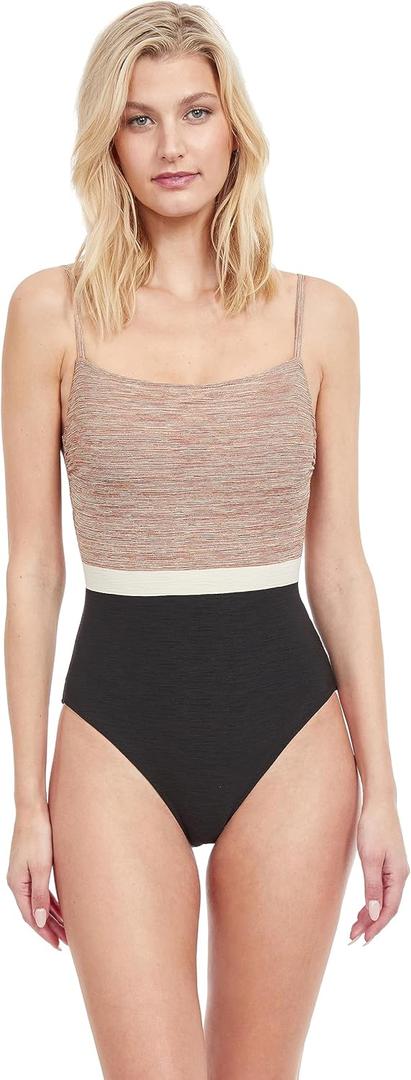Gottex Women's Standard Serenity V-Neck Underseam One Piece (8, Rogo/Cr/Bl)
