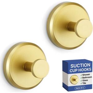HOME SO Suction Cup Hooks for Shower & Bathroom Towel Holder 2-Pack  Suction Cups Hooks for Hanging Towels, Robes, & Coats - Tiles, Glass Door or Mirror  Shower Hooks & Towel Hooks Organizer - Gold
