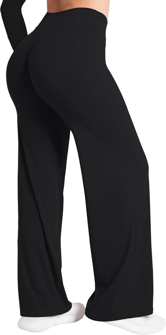 Sunzel Wide Leg Yoga Pants for Women, High Waisted Tummy Control, Soft Stretch, 32" Inseam (Black, M)