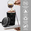 Lamosi 16 oz Disposable Coffee Cups with Lids, 500 Pack Insulated Hot Cups To Go Paper Coffee Cups with Lids and Straws, Corrugated Ripple Wall Cup for Hot Drink, Office, Coffee Bar (Black)